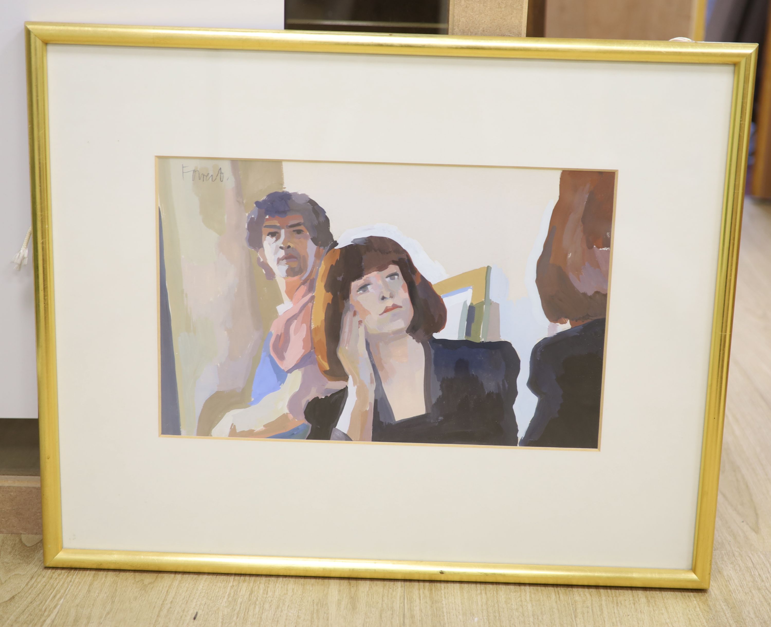 Archie Forrest RGI (1950-), acrylic on board, Two figures, signed, 30 x 47cm
